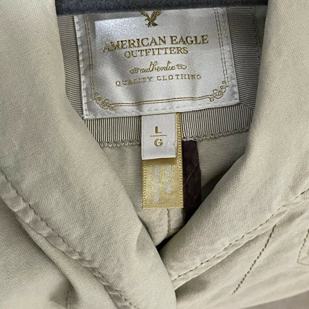 American Eagle Outfitters Womens Sz L Khaki Military-Style Button-Up Jacket Belt - Picture 6 of 11